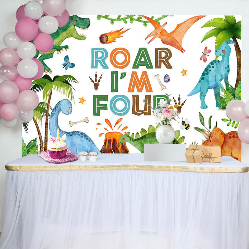 Lofaris Painted Dinosaur Forest Roar Im Four Birthday Backdrop