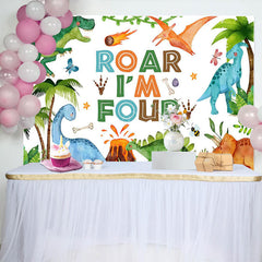 Lofaris Painted Dinosaur Forest Roar Im Four Birthday Backdrop