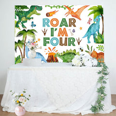 Lofaris Painted Dinosaur Forest Roar Im Four Birthday Backdrop