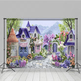 Lofaris Painted Fairy Town Purple Floral Mountain Backdrop