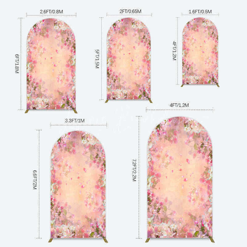 Lofaris Painted Pink Floral Leaves Birthday Arch Backdrop