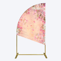 Lofaris Painted Pink Floral Leaves Birthday Half Moon Arch Backdrop