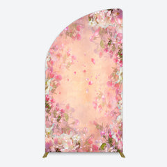 Lofaris Painted Pink Floral Leaves Birthday Half Moon Arch Backdrop