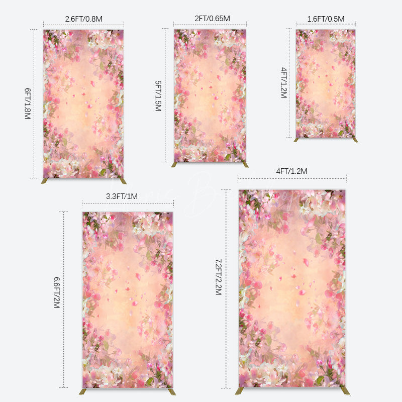 Lofaris Painted Pink Floral Leaves Birthday Rectangle Backdrop