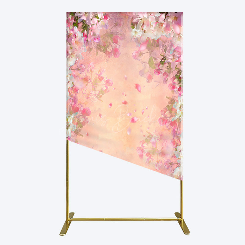 Lofaris Painted Pink Floral Leaves Birthday Rectangle Backdrop