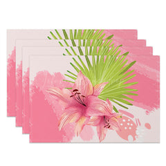 Lofaris Painted Pink Lily Palm Leaves Set of 4 Placemats