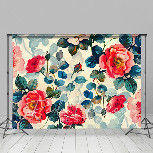 Lofaris Painted Pink Spring Florals Leaves Photo Backdrop