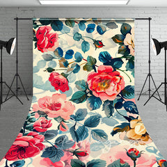 Lofaris Painted Pink Spring Florals Leaves Sweep Backdrop
