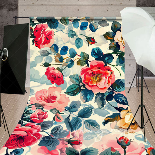 Lofaris Painted Pink Spring Florals Leaves Sweep Backdrop