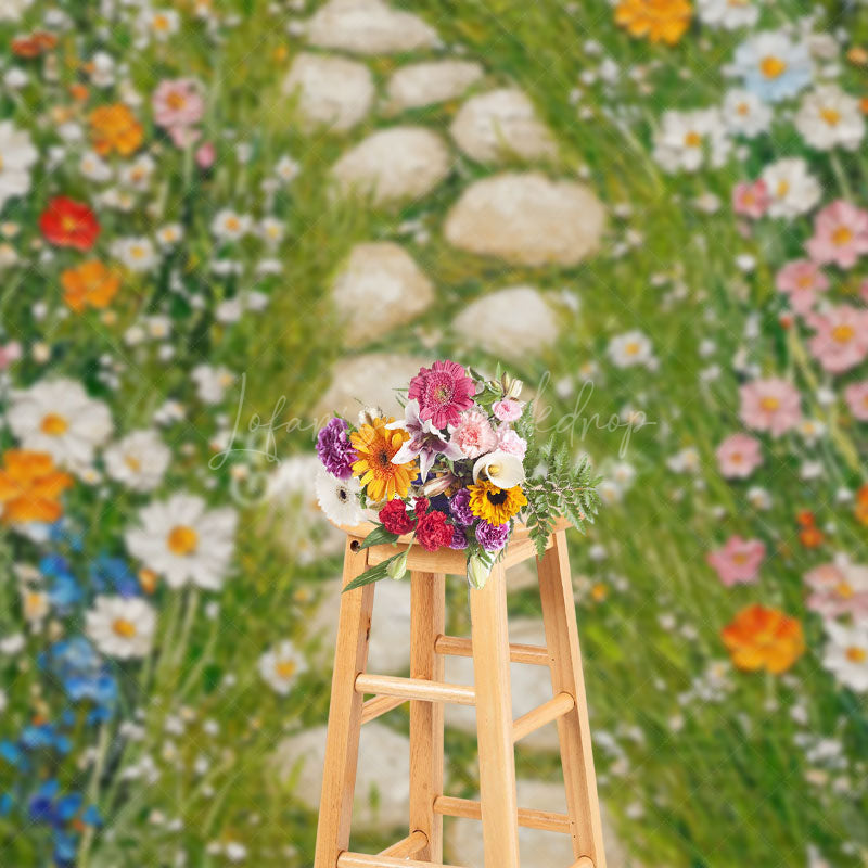 Lofaris Painted Plant Floral Stone Garden Path Photo Backdrop