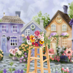 Lofaris Painted Purple Brown Town Floral Spring Backdrop
