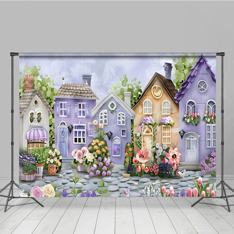 Lofaris Painted Purple Brown Town Floral Spring Backdrop