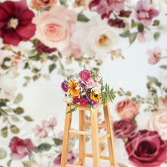 Lofaris Painted Red Pink Spring Florals Photography Backdrop