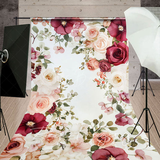 Lofaris Painted Red Pink Spring Florals Sweep Photo Backdrop