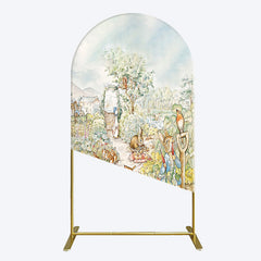 Lofaris Painted Rural Farmland Mr Bunny Birthday Arch Backdrop