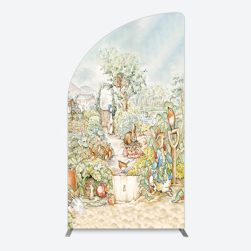 Lofaris Painted Rural Farmland Mr Bunny Birthday Half Moon Arch Backdrop