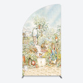 Lofaris Painted Rural Farmland Mr Bunny Birthday Half Moon Arch Backdrop