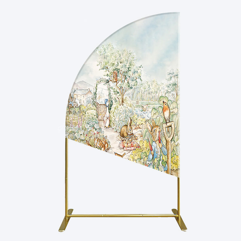 Lofaris Painted Rural Farmland Mr Bunny Birthday Half Moon Arch Backdrop