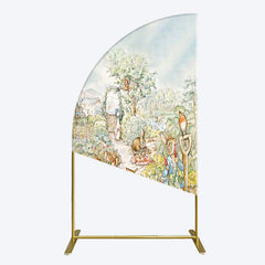 Lofaris Painted Rural Farmland Mr Bunny Birthday Half Moon Arch Backdrop