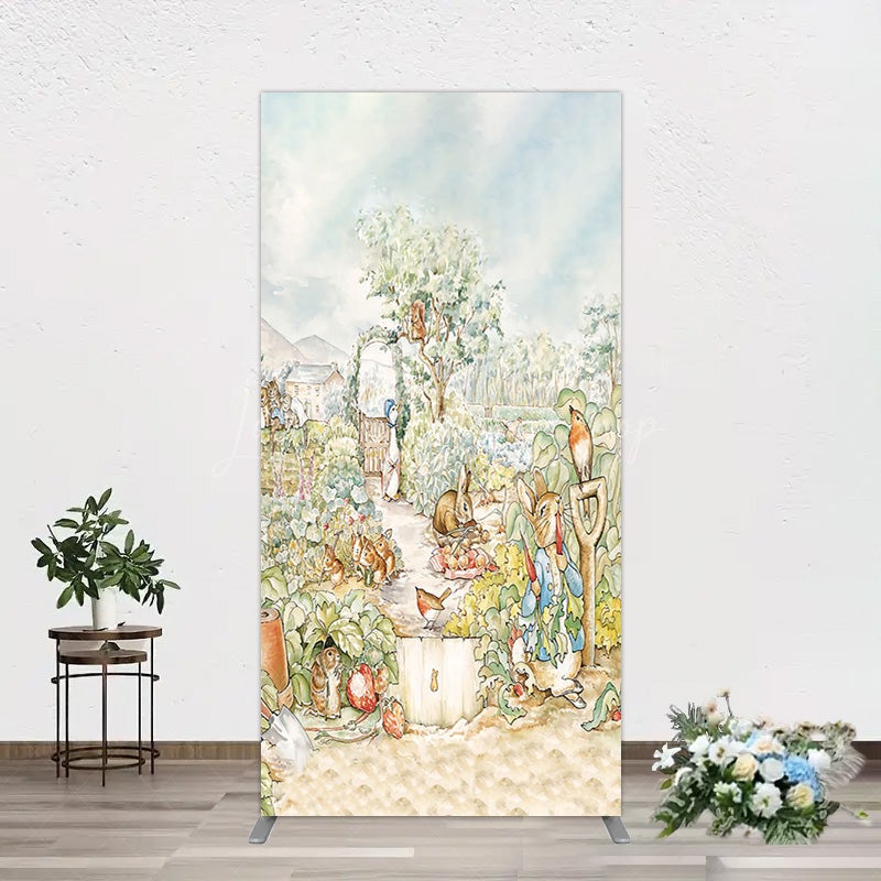 Lofaris Painted Rural Farmland Mr Bunny Birthday Rectangle Backdrop