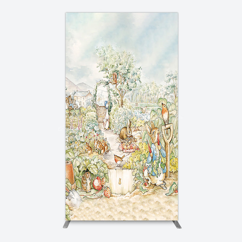 Lofaris Painted Rural Farmland Mr Bunny Birthday Rectangle Backdrop