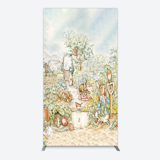 Lofaris Painted Rural Farmland Mr Bunny Birthday Rectangle Backdrop