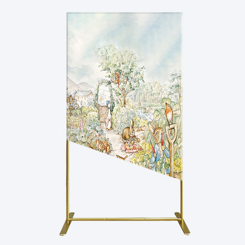 Lofaris Painted Rural Farmland Mr Bunny Birthday Rectangle Backdrop