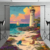 Lofaris Painted Sandy Beach Lighthouse Summer Sweep Backdrop