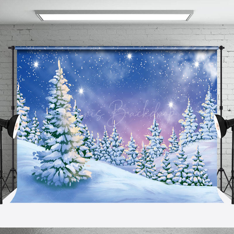 Lofaris Painted Snowy Winter Field Forest Scene Backdrop