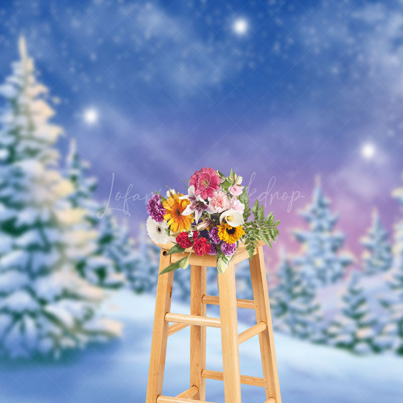 Lofaris Painted Snowy Winter Field Forest Scene Backdrop