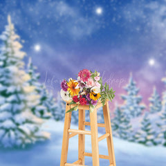 Lofaris Painted Snowy Winter Field Forest Scene Backdrop