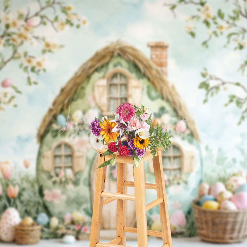 Lofaris Painted Spring Trees Egg Bunny Hutch Easter Backdrop