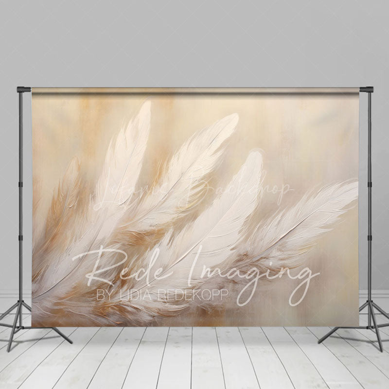 Lofaris Painted White Neutral Feathers Fine Art Photo Backdrop