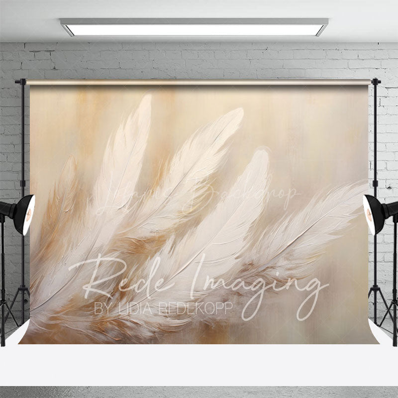 Lofaris Painted White Neutral Feathers Fine Art Photo Backdrop