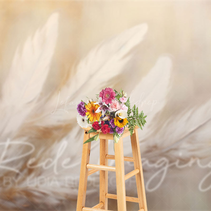 Lofaris Painted White Neutral Feathers Fine Art Photo Backdrop