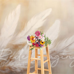 Lofaris Painted White Neutral Feathers Fine Art Photo Backdrop