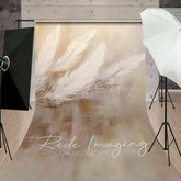 Lofaris Painted White Neutral Feathers Fine Art Sweep Backdrop