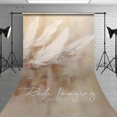 Lofaris Painted White Neutral Feathers Fine Art Sweep Backdrop