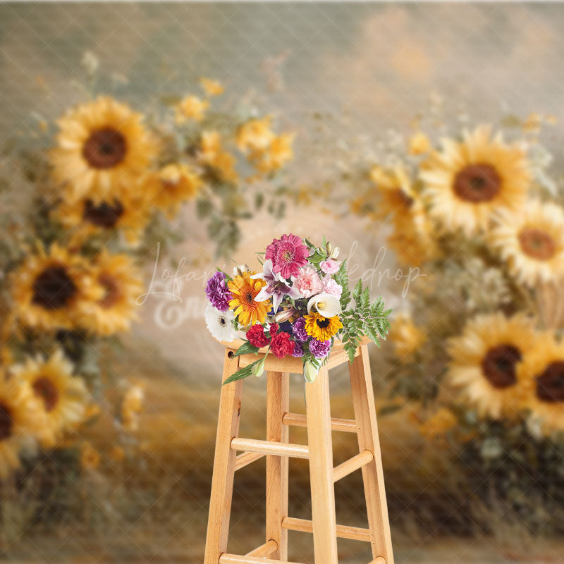 Lofaris Painterly Sunflower Photography Backdrop Rustic Wildflower Arrangement Fall Harvest Photo Background