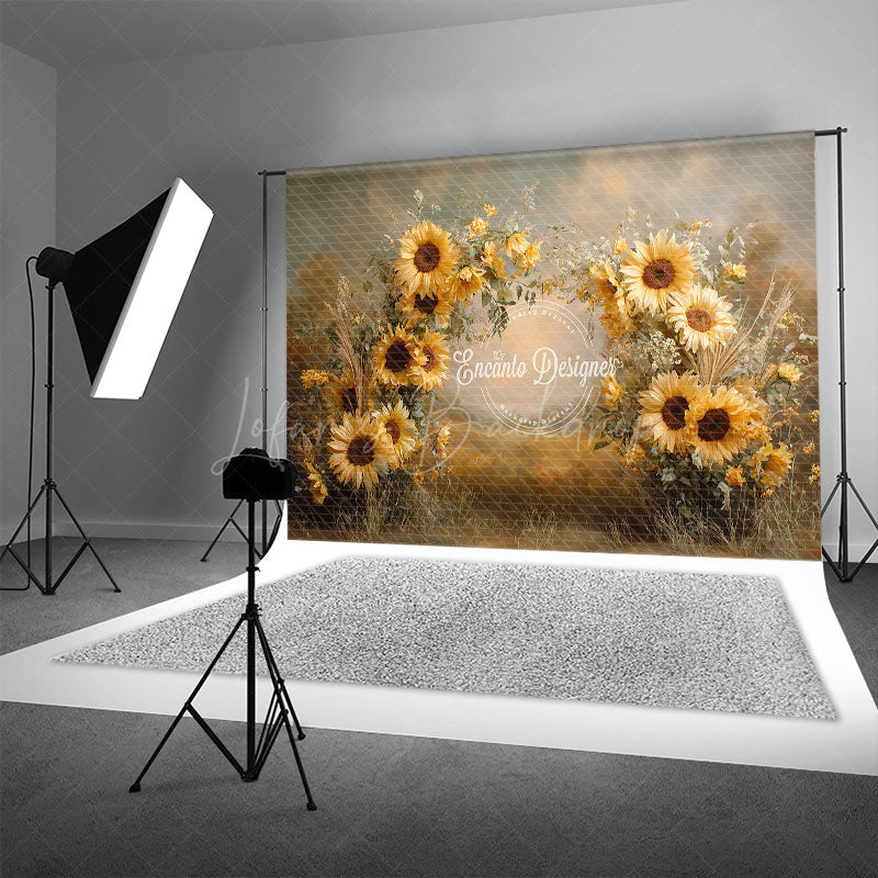 Lofaris Painterly Sunflower Photography Backdrop Rustic Wildflower Arrangement Fall Harvest Photo Background