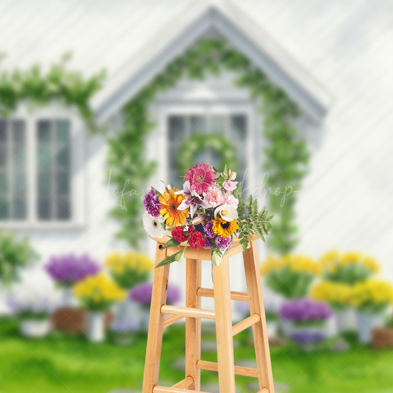 Lofaris Painting Spring White House Greenery Photo Backdrop