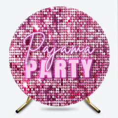 Lofaris Pajama Party Round Backdrop for Girls Birthday Pink Sequin Disco Theme Fun Slumber Photo Booth Decor