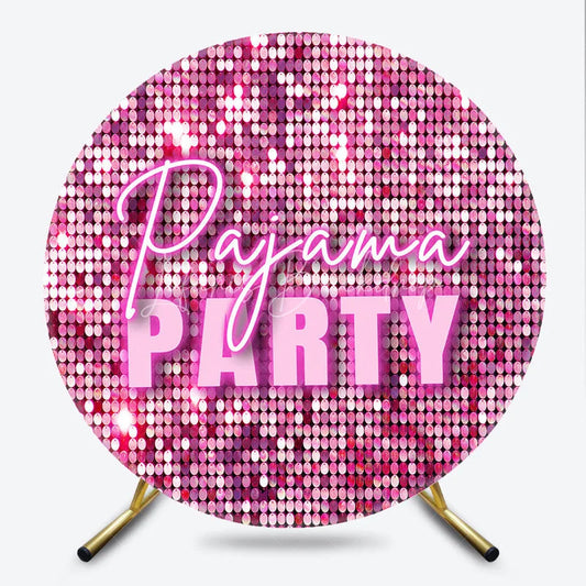 Lofaris Pajama Party Round Backdrop for Girls Birthday Pink Sequin Disco Theme Fun Slumber Photo Booth Decor