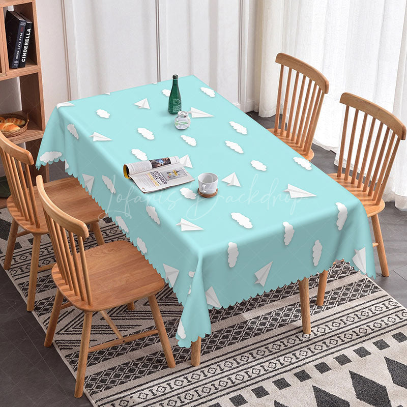 Lofaris Paper Airplanes Light Blue Sky Baby Shower Tablecloth
