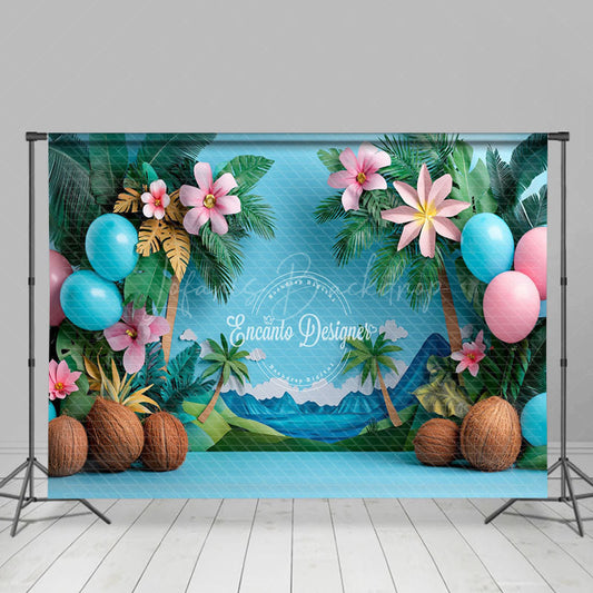 Lofaris Paper Cut Flowers Balloons Hawaii Summer Backdrop