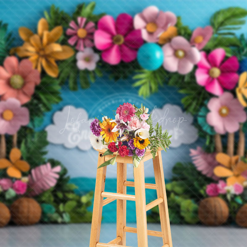 Lofaris Paper Cut Hawaii Flowers Summer Photography Backdrop