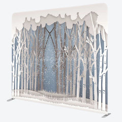 Lofaris Paper Cut Winter Forest Double-Sided Tension Fabric Backdrop Birch Trees in Snow Holiday Party Photo Booth