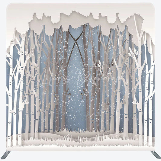 Lofaris Paper Cut Winter Forest Double-Sided Tension Fabric Backdrop Birch Trees in Snow Holiday Party Photo Booth