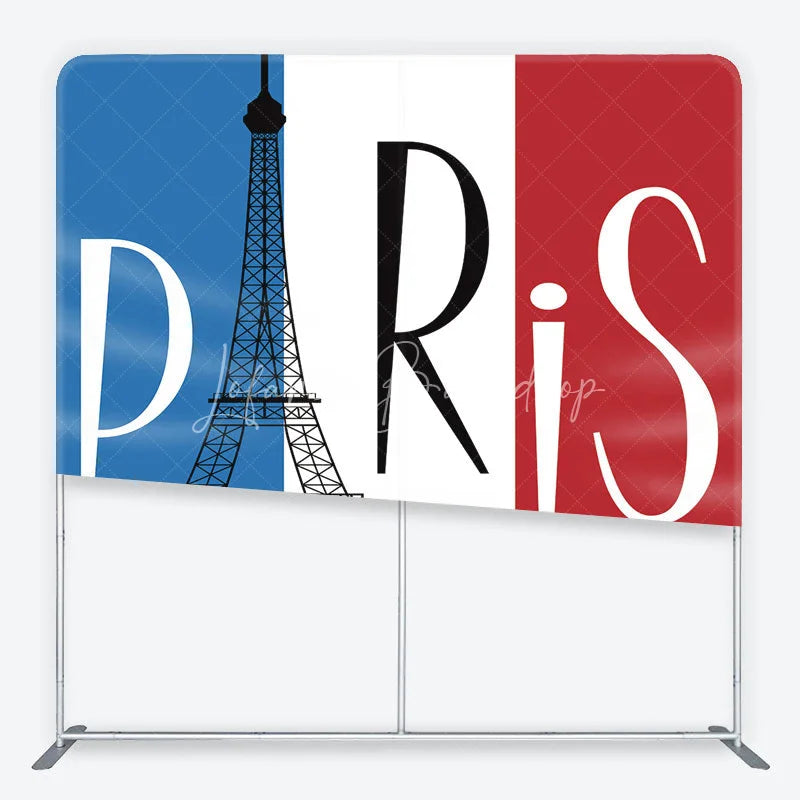 Lofaris Paris Eiffel Tower Blue White Red Square Double-Sided Backdrop French Flag European Travel for Photo Booth
