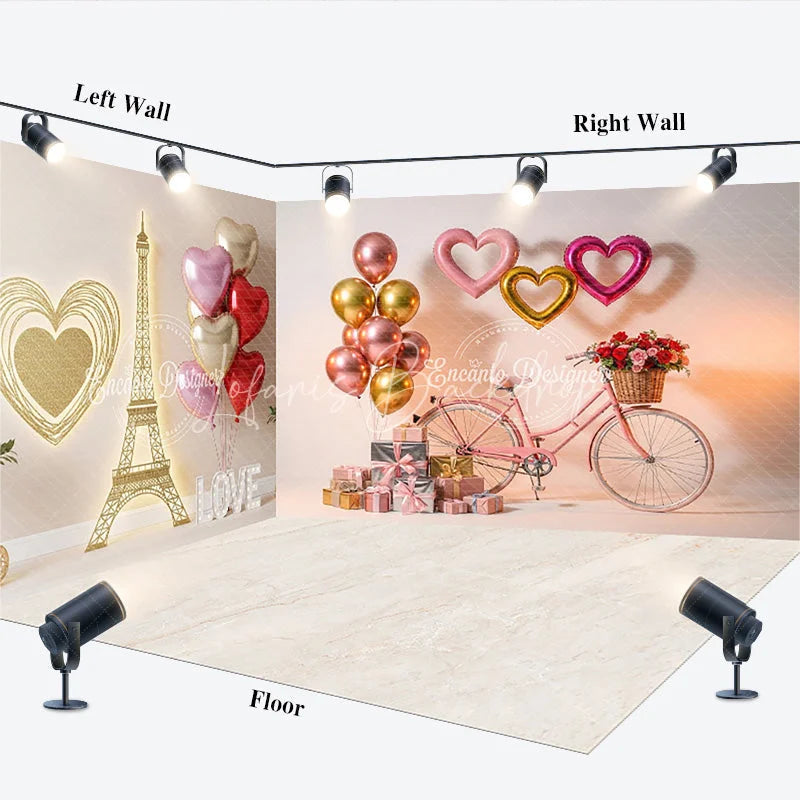 Lofaris Paris Love Room Set Backdrop Eiffel Tower Bicycle Photography Background Romantic Valentine Heart Photo Prop
